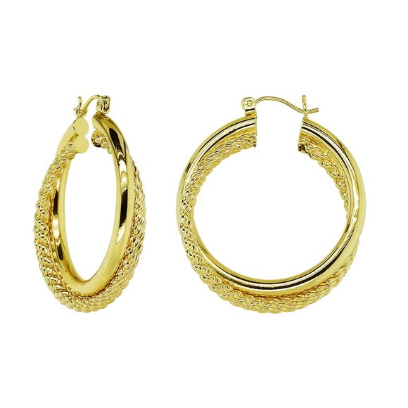 Round Double Twisted Hoop Earrings 14K Yellow Gold - Picture 1 of 4